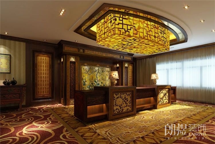 純中式酒店裝修前臺(tái)效果圖