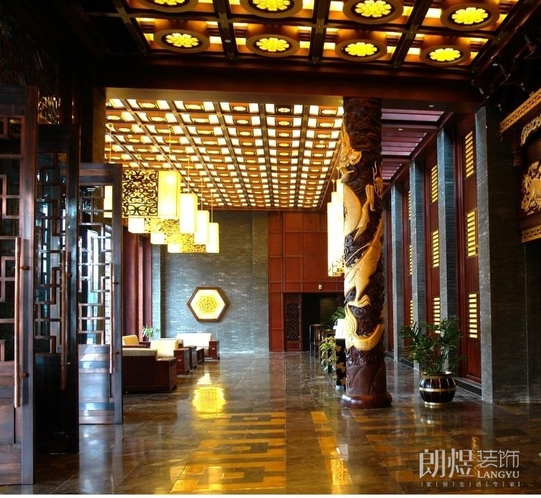 純中式酒店裝修前臺(tái)效果圖