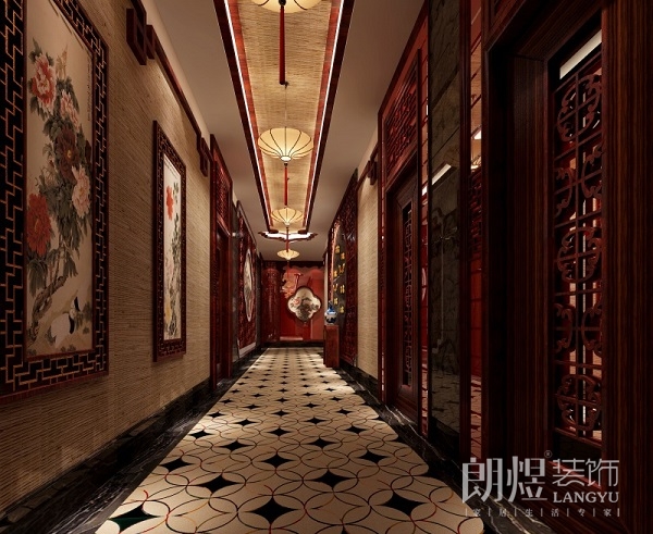 純中式酒店走廊裝修效果圖
